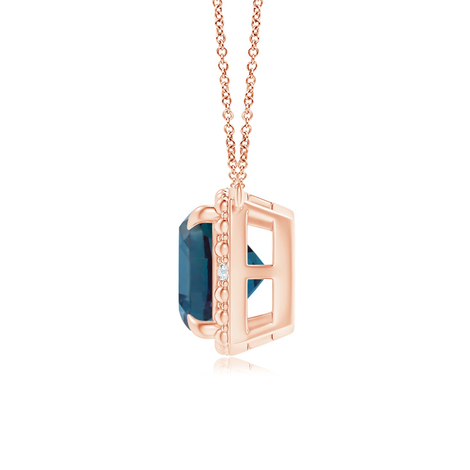 7mm Labgrown Claw-Set Lab-Grown Alexandrite Beaded Halo Necklace in Rose Gold