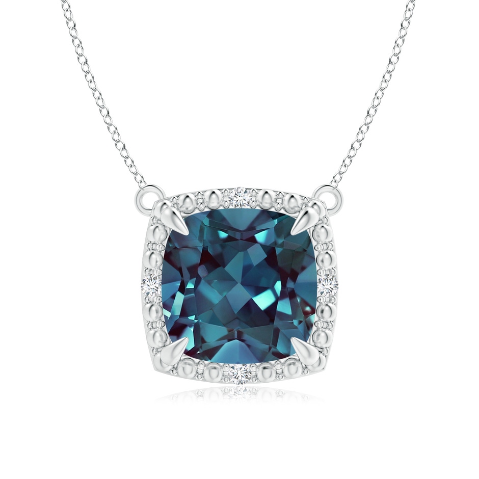 8mm Labgrown Claw-Set Lab-Grown Alexandrite Beaded Halo Necklace in P950 Platinum 