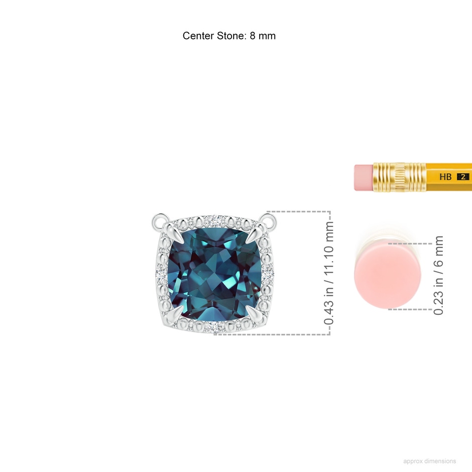 8mm Labgrown Claw-Set Lab-Grown Alexandrite Beaded Halo Necklace in P950 Platinum ruler