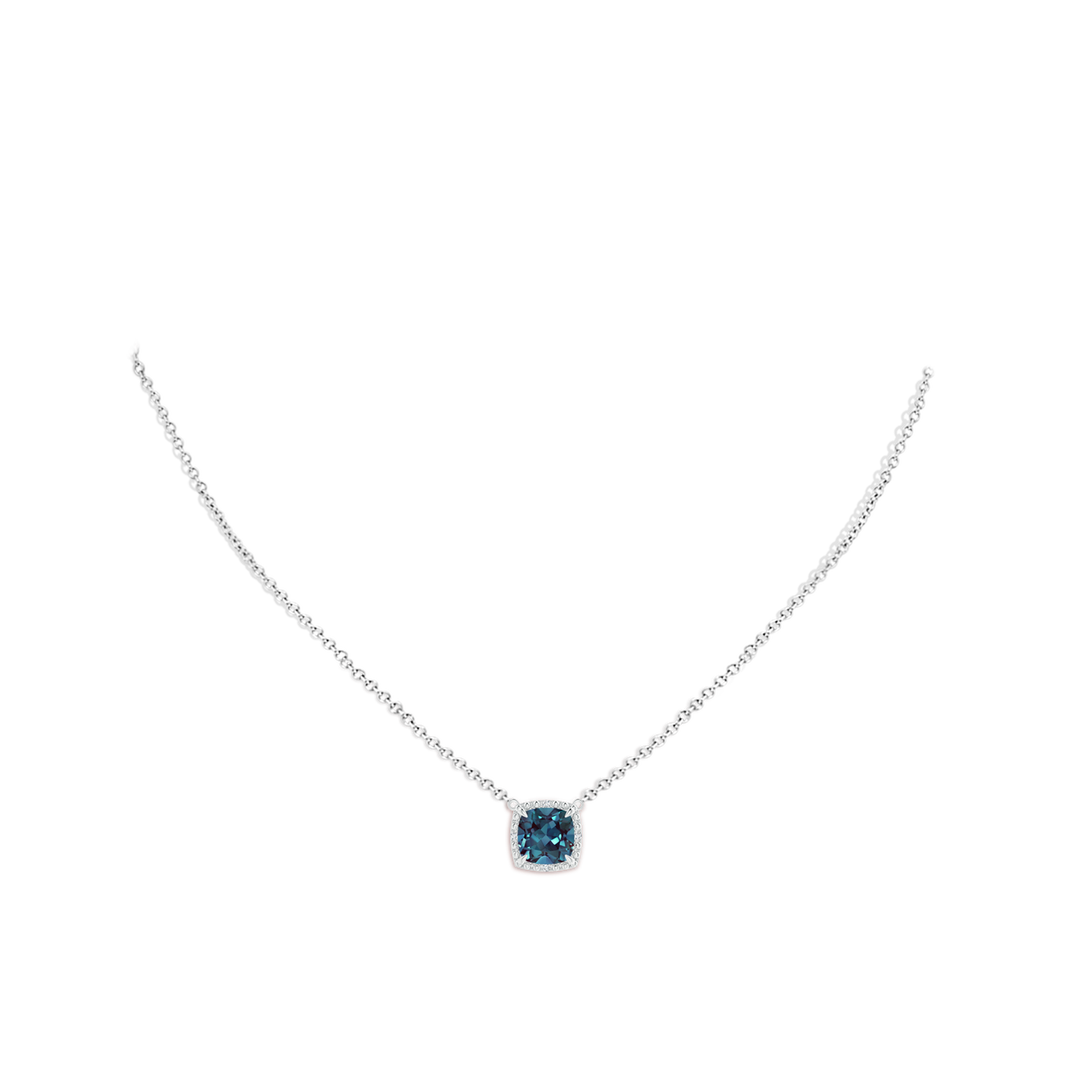 8mm Labgrown Claw-Set Lab-Grown Alexandrite Beaded Halo Necklace in White Gold - body_neck