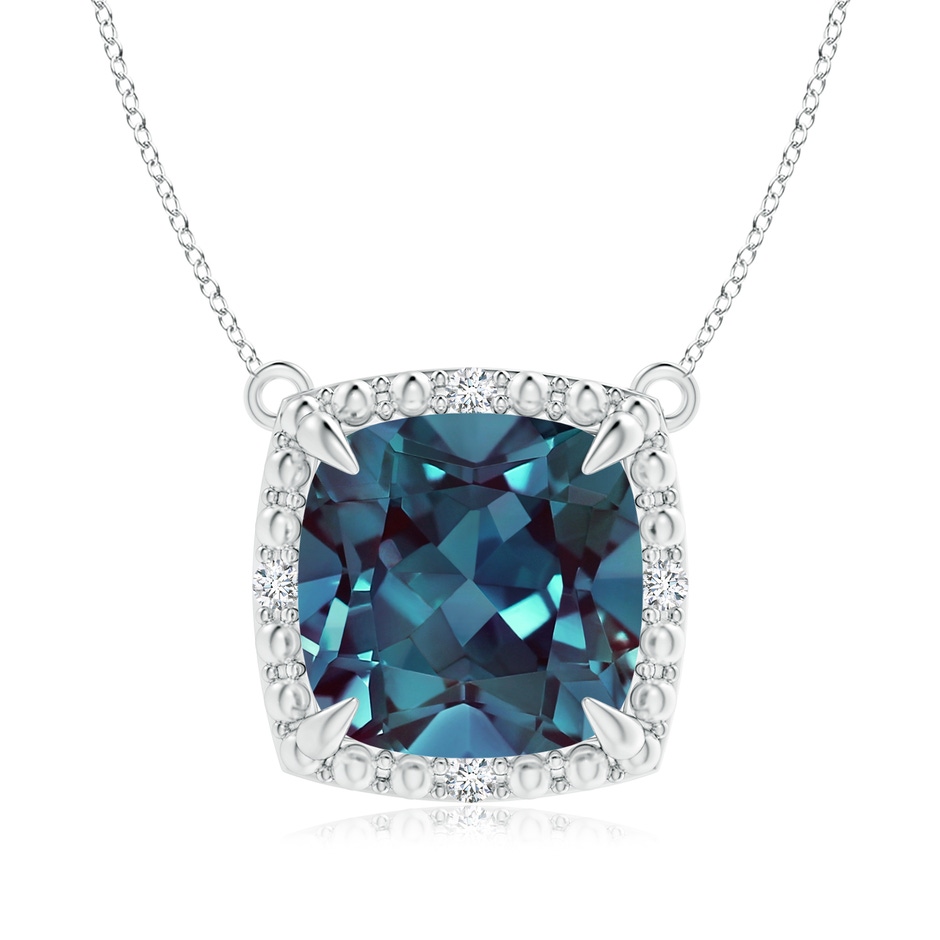 9mm Labgrown Claw-Set Lab-Grown Alexandrite Beaded Halo Necklace in P950 Platinum 