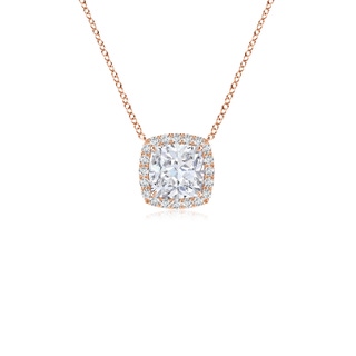 5mm FGVS Lab-Grown Cushion Diamond Halo Pendant with Filigree in 9K Rose Gold