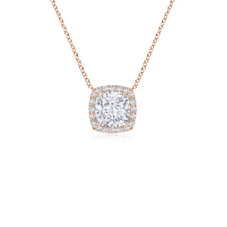 5mm FGVS Lab-Grown Cushion Diamond Halo Pendant with Filigree in Rose Gold