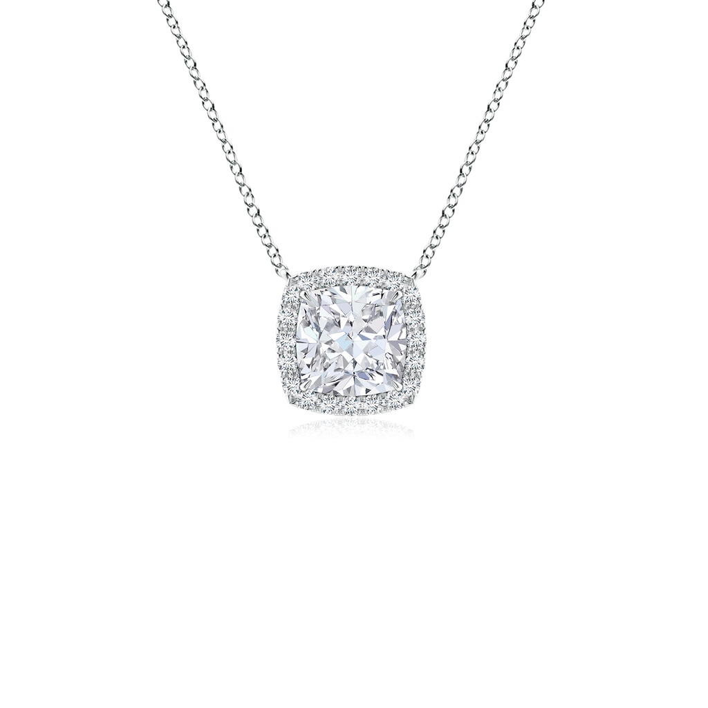 5mm FGVS Lab-Grown Cushion Diamond Halo Pendant with Filigree in White Gold