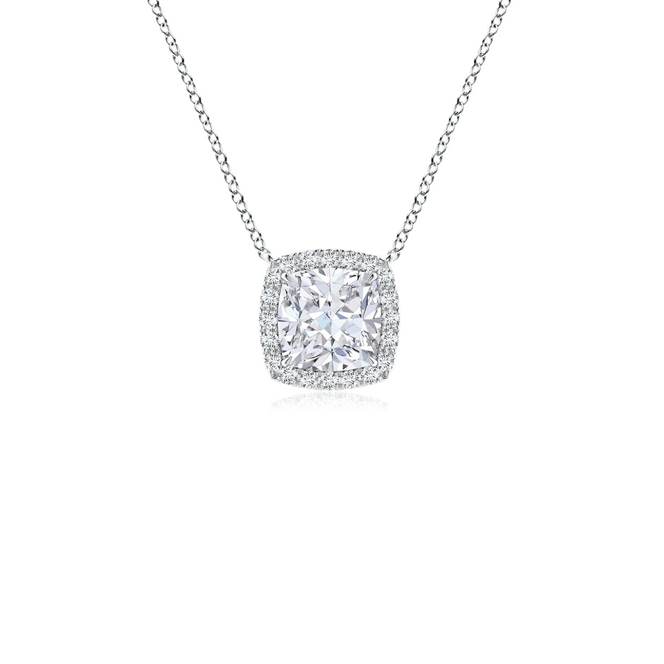 5mm FGVS Lab-Grown Cushion Diamond Halo Pendant with Filigree in White Gold 