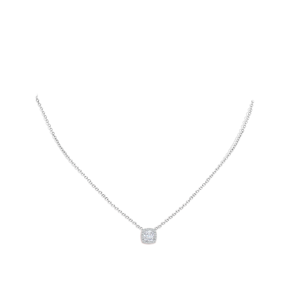 5mm FGVS Lab-Grown Cushion Diamond Halo Pendant with Filigree in White Gold pen