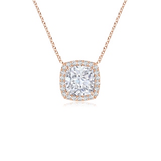 6mm FGVS Lab-Grown Cushion Diamond Halo Pendant with Filigree in 9K Rose Gold