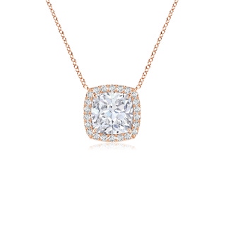 6mm FGVS Lab-Grown Cushion Diamond Halo Pendant with Filigree in Rose Gold
