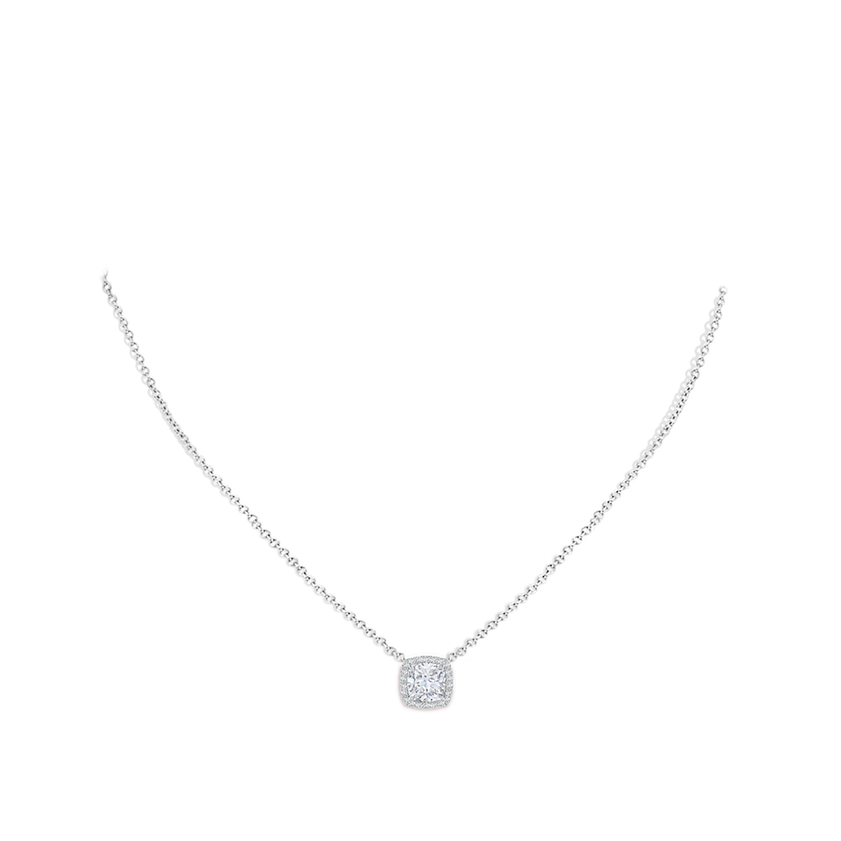 6mm FGVS Lab-Grown Cushion Diamond Halo Pendant with Filigree in S999 Silver pen