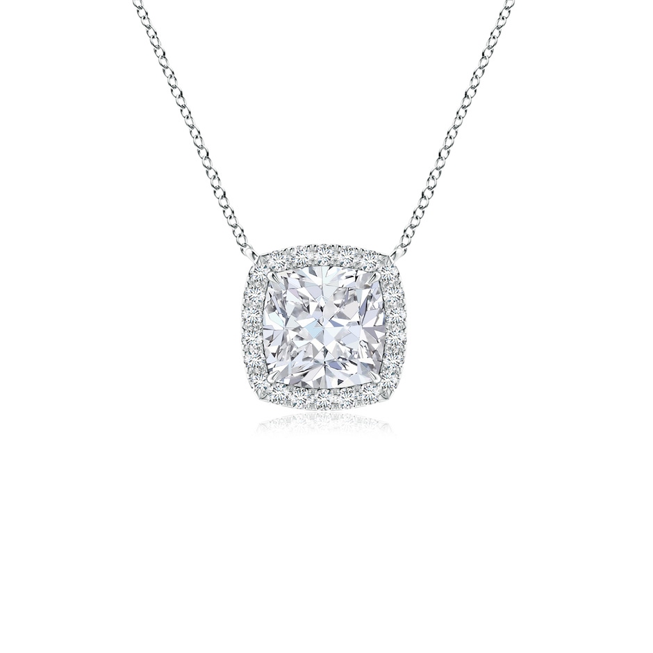 6mm FGVS Lab-Grown Cushion Diamond Halo Pendant with Filigree in White Gold 