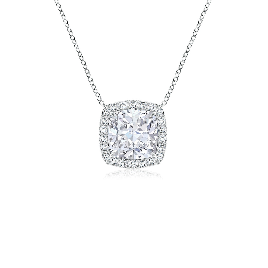 6mm FGVS Lab-Grown Cushion Diamond Halo Pendant with Filigree in White Gold