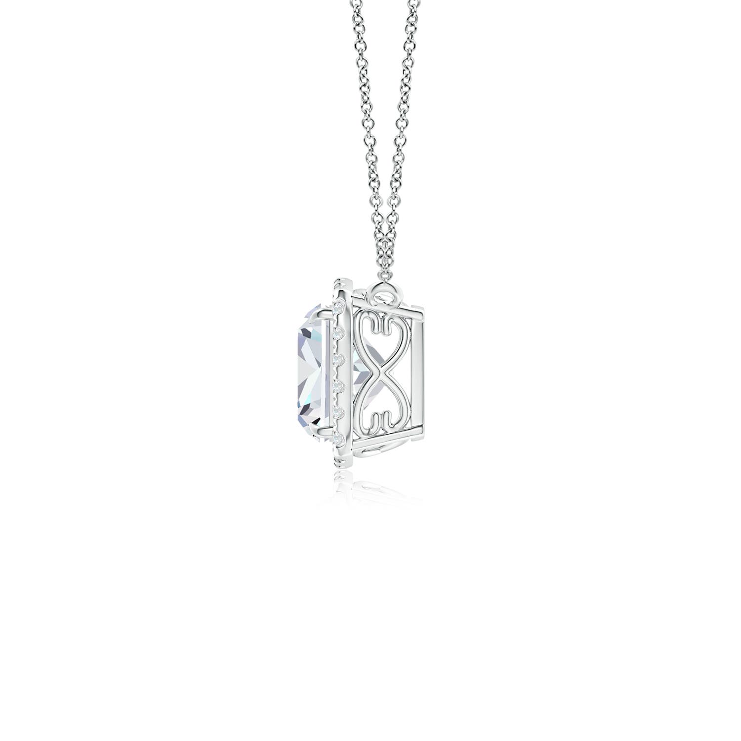 6mm FGVS Lab-Grown Cushion Diamond Halo Pendant with Filigree in White Gold - side 3