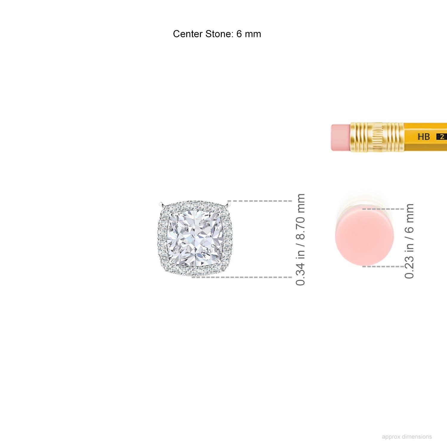 6mm FGVS Lab-Grown Cushion Diamond Halo Pendant with Filigree in White Gold - ruler
