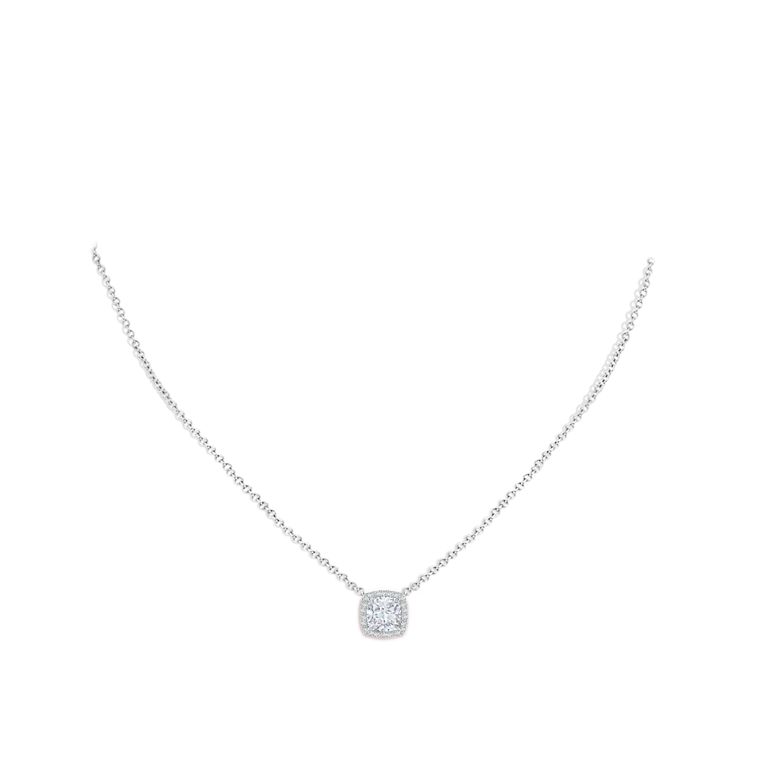 6mm FGVS Lab-Grown Cushion Diamond Halo Pendant with Filigree in White Gold - body_neck