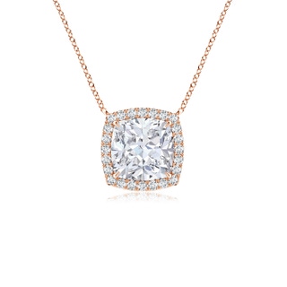 7mm FGVS Lab-Grown Cushion Diamond Halo Pendant with Filigree in Rose Gold