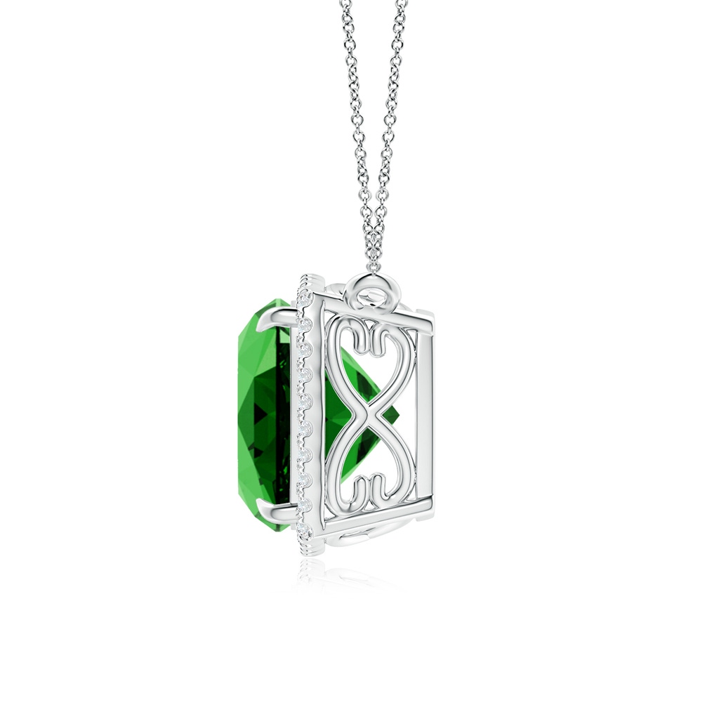 10mm Labgrown Lab-Grown Cushion Emerald Halo Pendant with Filigree in P950 Platinum - side 199