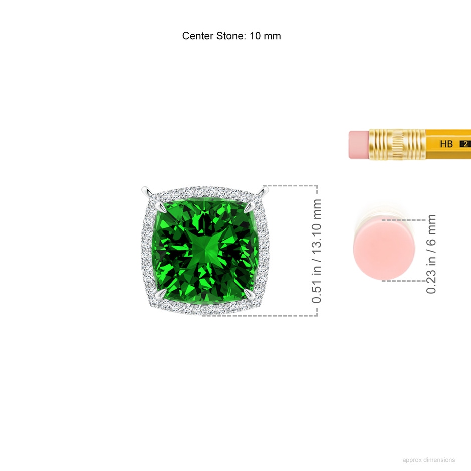 10mm Labgrown Lab-Grown Cushion Emerald Halo Pendant with Filigree in P950 Platinum ruler