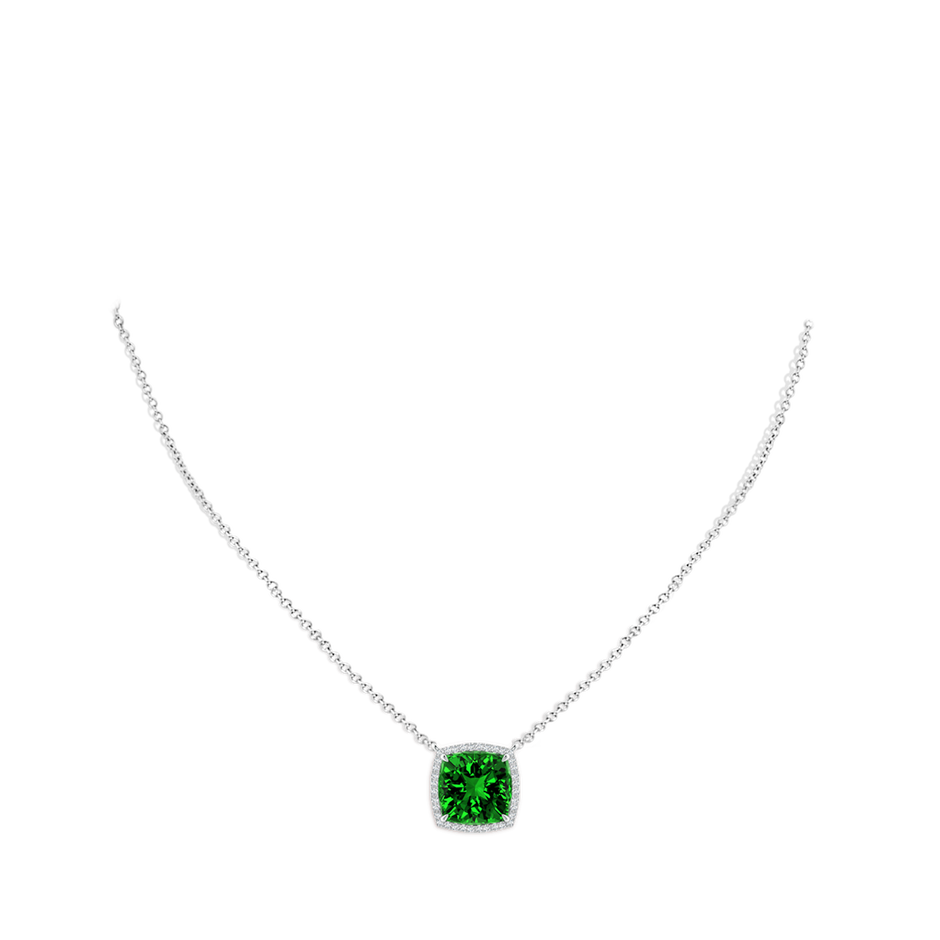 10mm Labgrown Lab-Grown Cushion Emerald Halo Pendant with Filigree in P950 Platinum pen