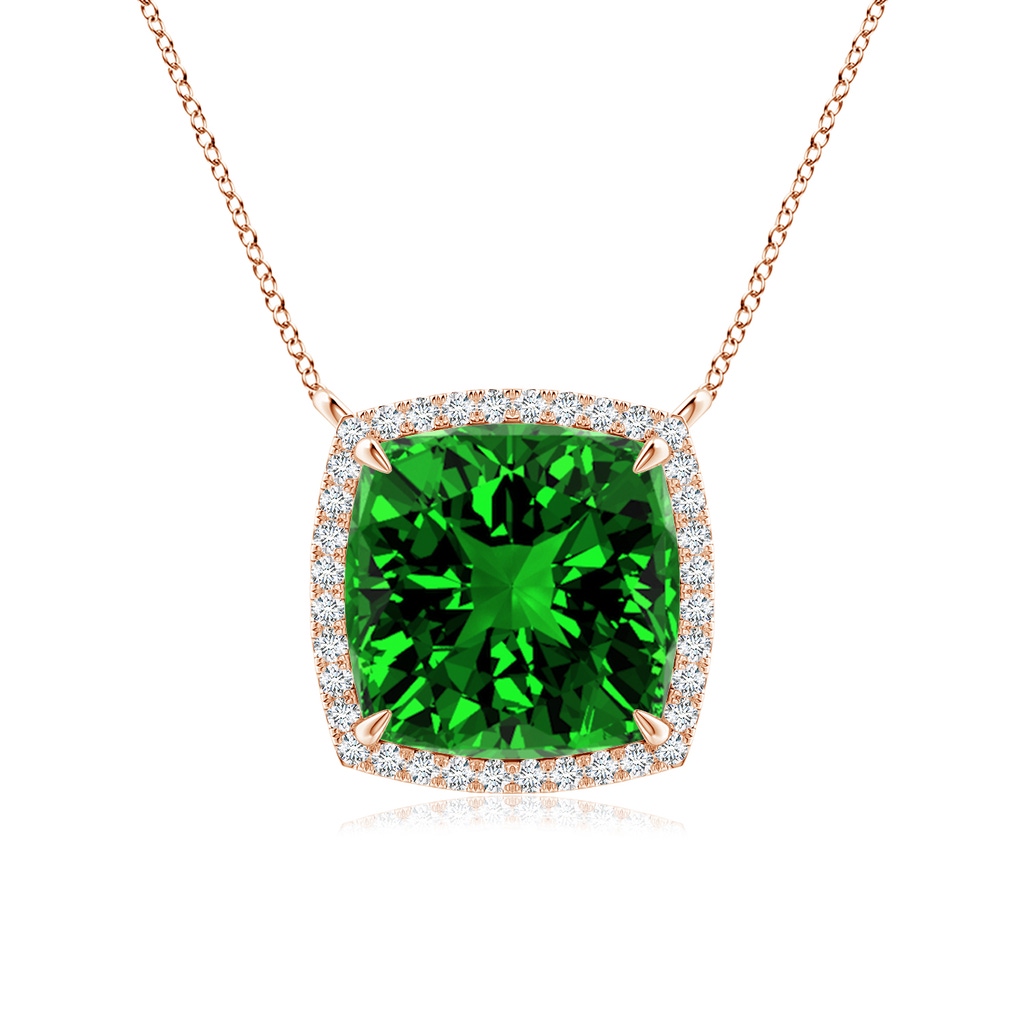 10mm Labgrown Lab-Grown Cushion Emerald Halo Pendant with Filigree in Rose Gold
