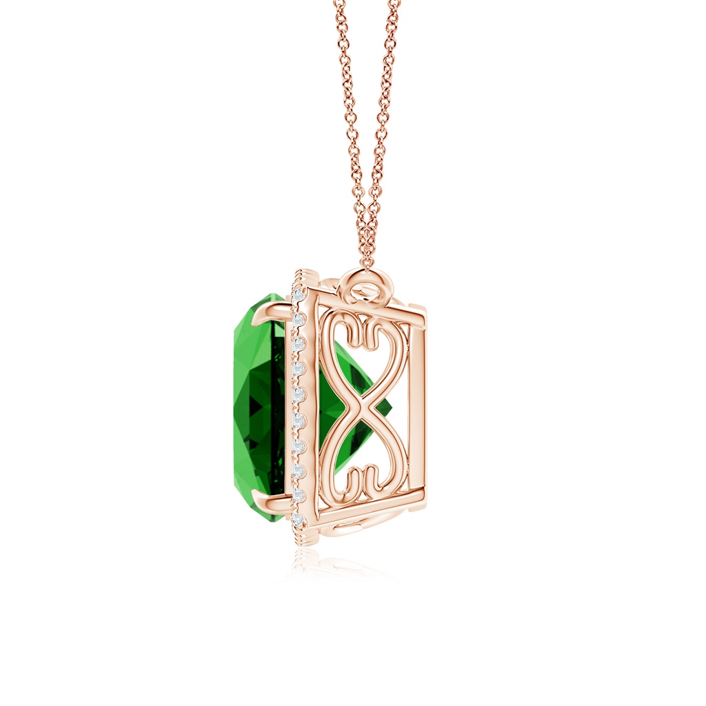 10mm Labgrown Lab-Grown Cushion Emerald Halo Pendant with Filigree in Rose Gold - side 199