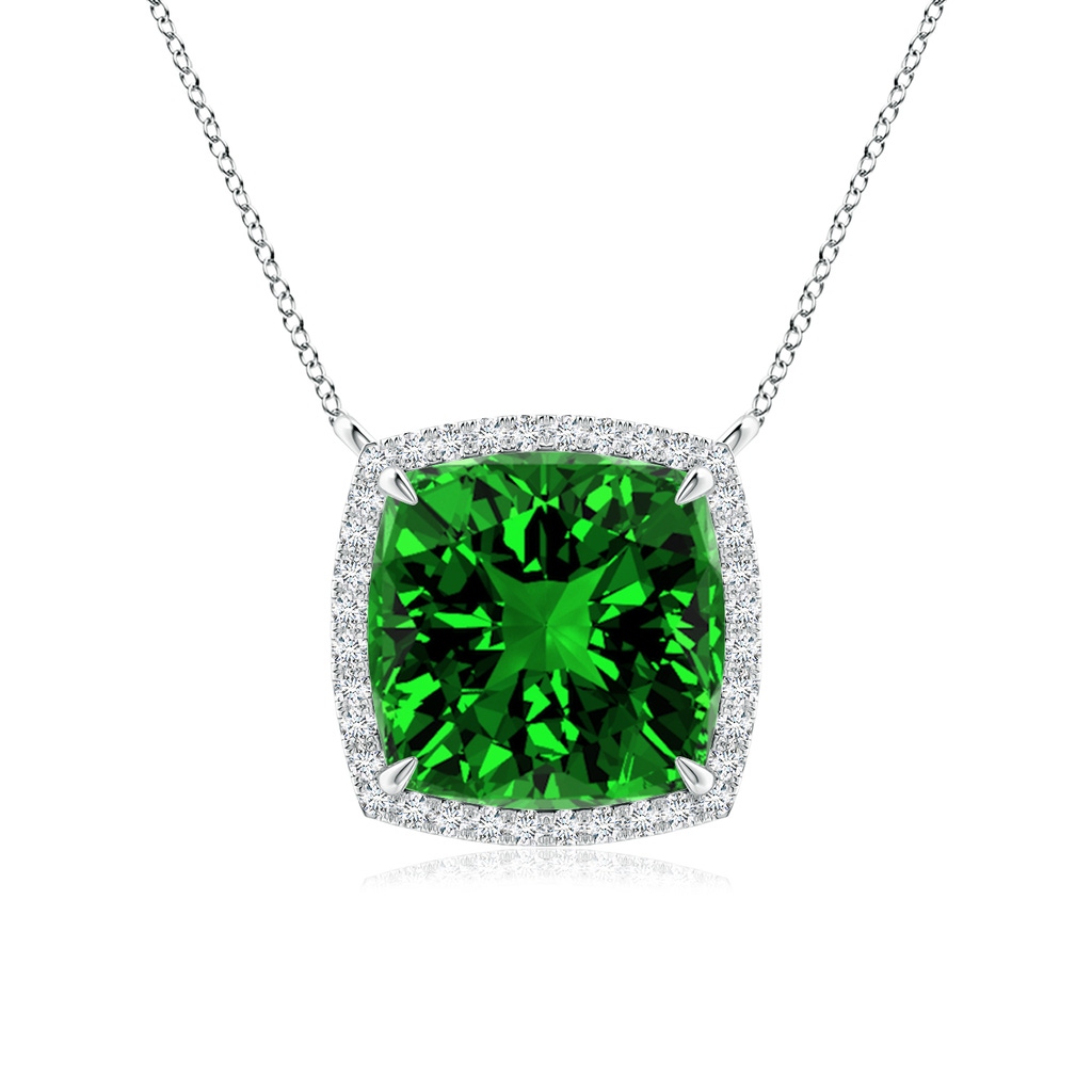 10mm Labgrown Lab-Grown Cushion Emerald Halo Pendant with Filigree in White Gold