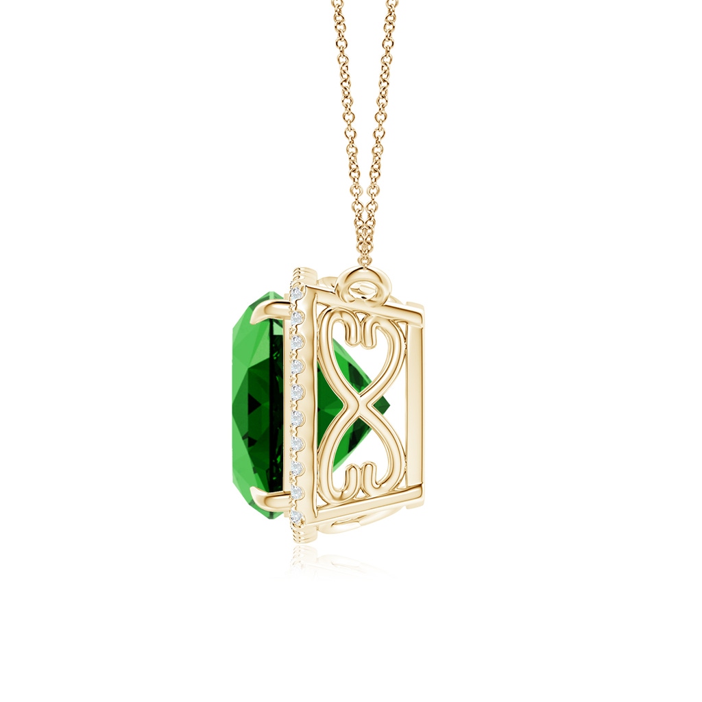 10mm Labgrown Lab-Grown Cushion Emerald Halo Pendant with Filigree in Yellow Gold - side 199