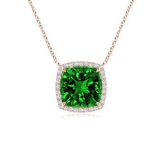 8mm Labgrown Lab-Grown Cushion Emerald Halo Pendant with Filigree in 10K Rose Gold