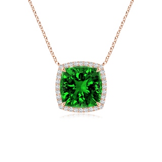 8mm Labgrown Lab-Grown Cushion Emerald Halo Pendant with Filigree in 9K Rose Gold