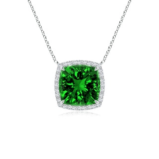 8mm Labgrown Lab-Grown Cushion Emerald Halo Pendant with Filigree in P950 Platinum