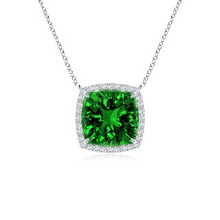 8mm Labgrown Lab-Grown Cushion Emerald Halo Pendant with Filigree in S999 Silver