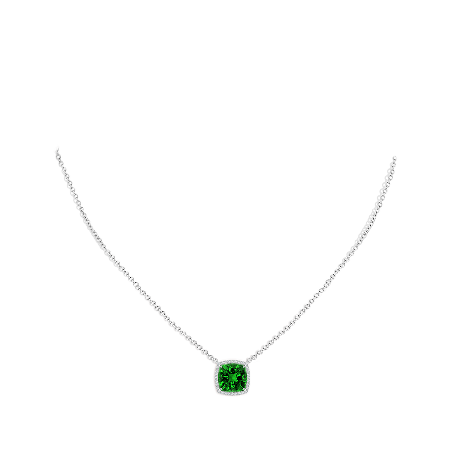 8mm Labgrown Lab-Grown Cushion Emerald Halo Pendant with Filigree in White Gold pen