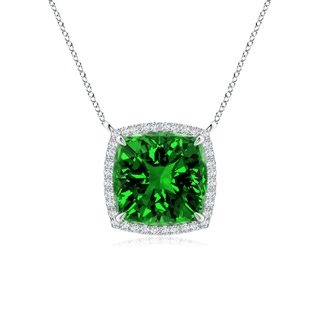 9mm Labgrown Lab-Grown Cushion Emerald Halo Pendant with Filigree in P950 Platinum