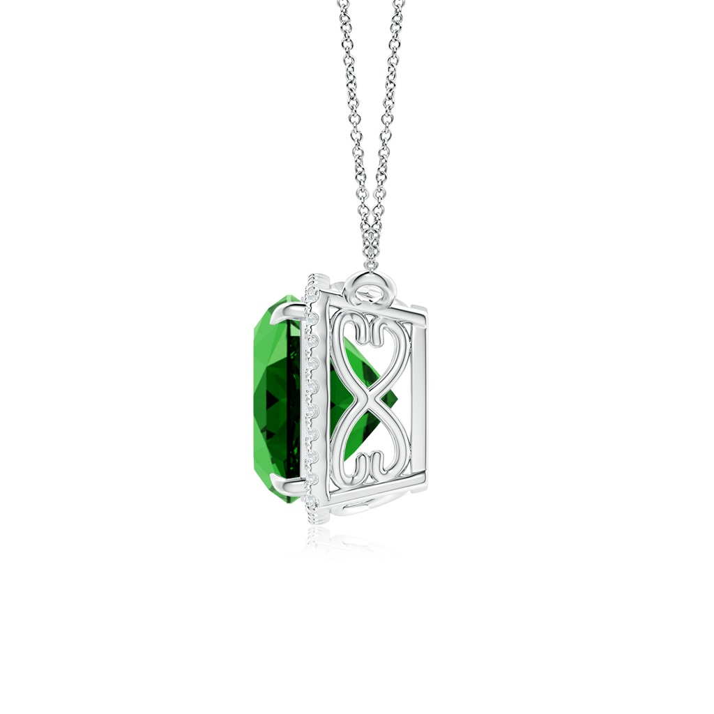 9mm Labgrown Lab-Grown Cushion Emerald Halo Pendant with Filigree in White Gold Side 199