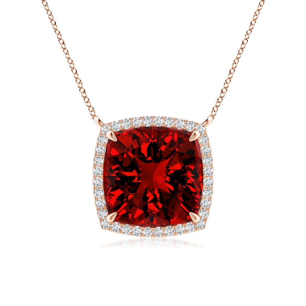 10mm Labgrown Lab-Grown Cushion Ruby Halo Pendant with Filigree in Rose Gold