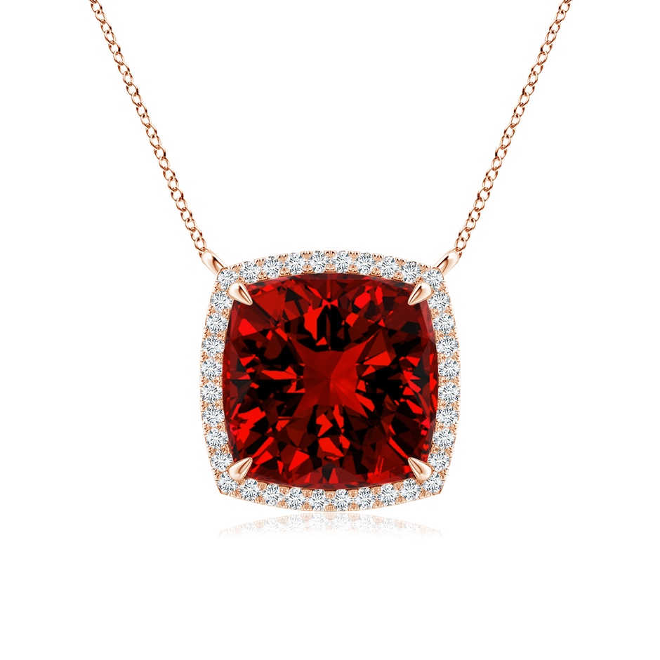 10mm Labgrown Lab-Grown Cushion Ruby Halo Pendant with Filigree in Rose Gold 