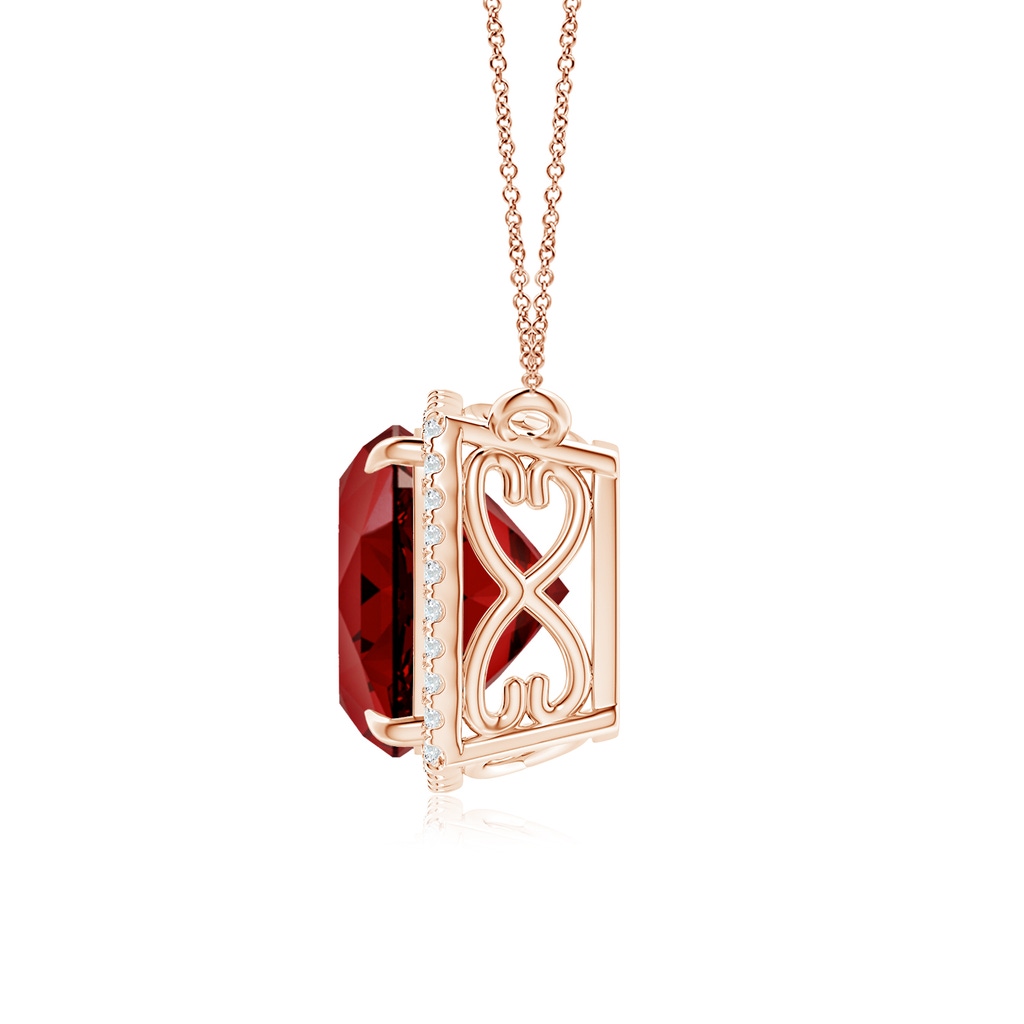 10mm Labgrown Lab-Grown Cushion Ruby Halo Pendant with Filigree in Rose Gold - side 199