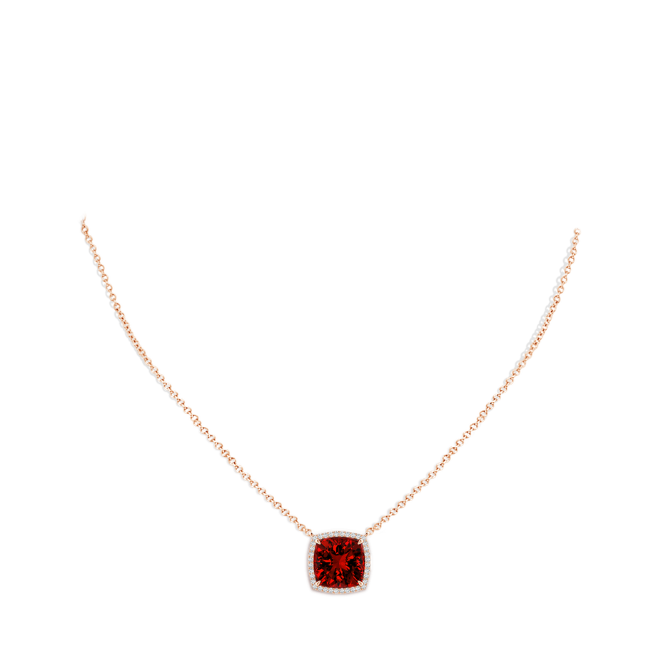 10mm Labgrown Lab-Grown Cushion Ruby Halo Pendant with Filigree in Rose Gold pen