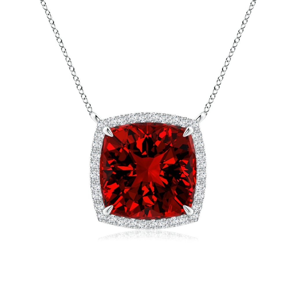 10mm Labgrown Lab-Grown Cushion Ruby Halo Pendant with Filigree in S999 Silver