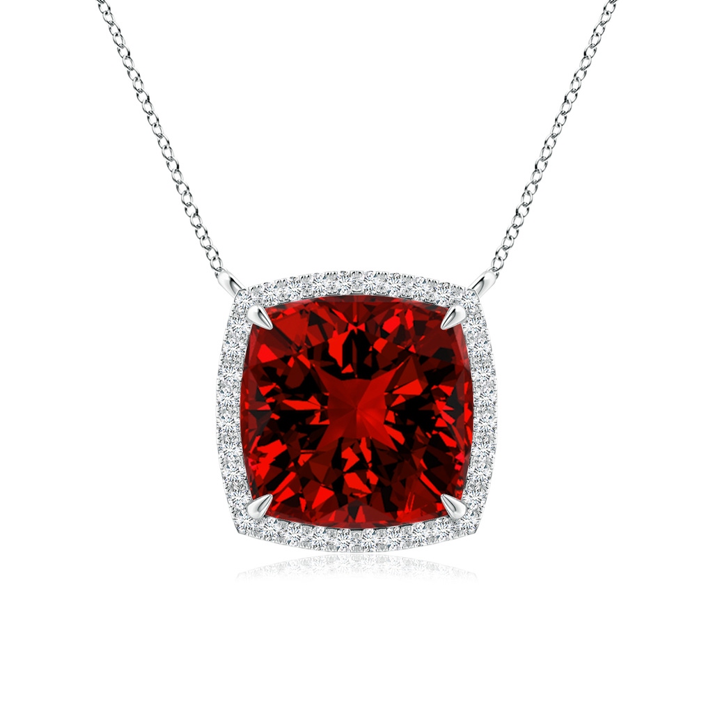 10mm Labgrown Lab-Grown Cushion Ruby Halo Pendant with Filigree in White Gold