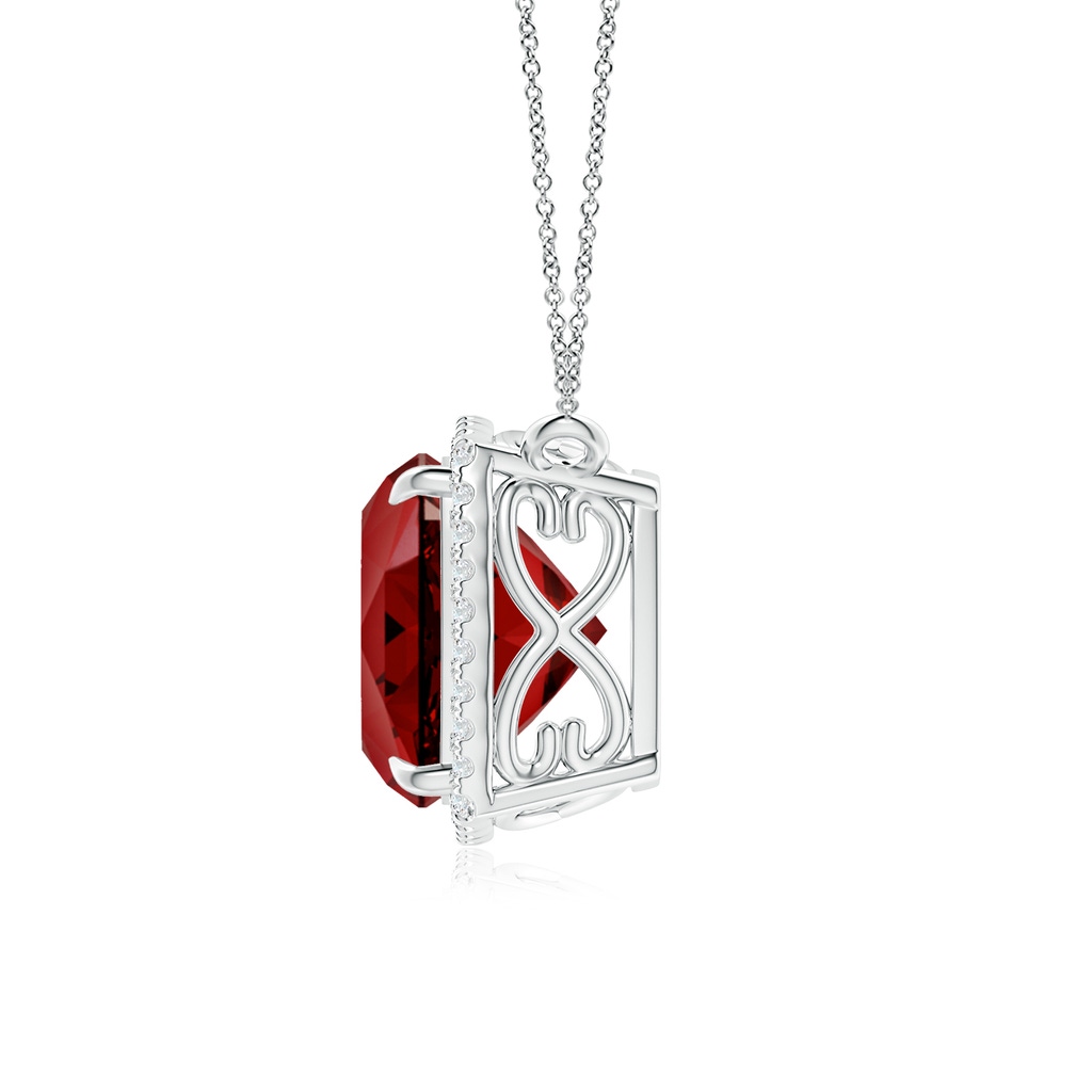 10mm Labgrown Lab-Grown Cushion Ruby Halo Pendant with Filigree in White Gold - side 199
