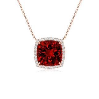 8mm Labgrown Lab-Grown Cushion Ruby Halo Pendant with Filigree in 10K Rose Gold