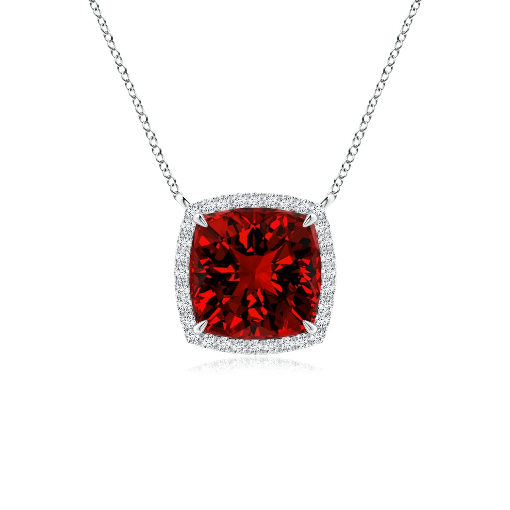 8mm Labgrown Lab-Grown Cushion Ruby Halo Pendant with Filigree in S999 Silver 