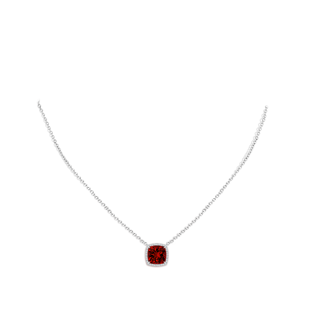 8mm Labgrown Lab-Grown Cushion Ruby Halo Pendant with Filigree in S999 Silver pen