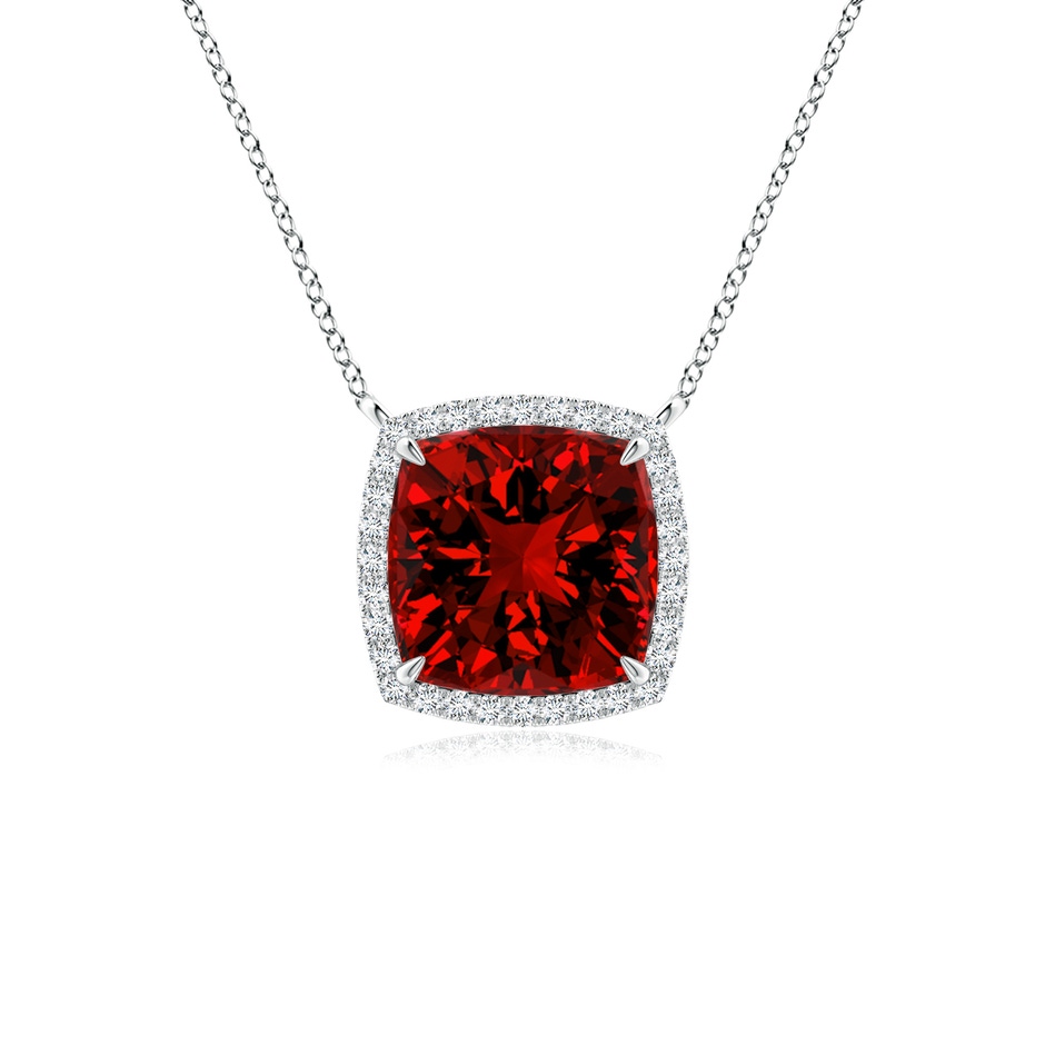 8mm Labgrown Lab-Grown Cushion Ruby Halo Pendant with Filigree in White Gold 