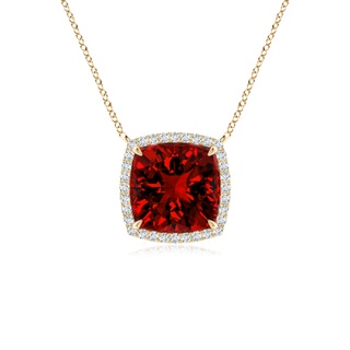 8mm Labgrown Lab-Grown Cushion Ruby Halo Pendant with Filigree in Yellow Gold