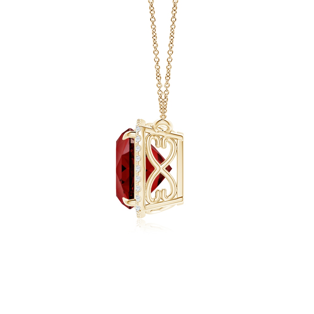 8mm Labgrown Lab-Grown Cushion Ruby Halo Pendant with Filigree in Yellow Gold Side 199
