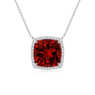 9mm Labgrown Lab-Grown Cushion Ruby Halo Pendant with Filigree in P950 Platinum