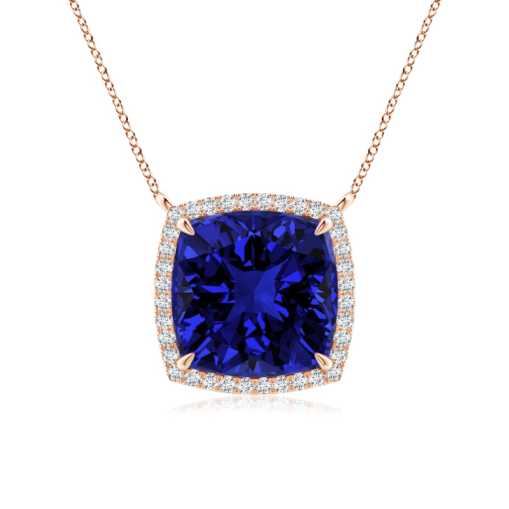 10mm Labgrown Lab-Grown Cushion Blue Sapphire Halo Pendant with Filigree in Rose Gold