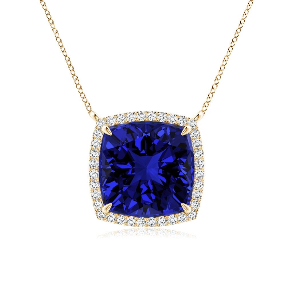 10mm Labgrown Lab-Grown Cushion Blue Sapphire Halo Pendant with Filigree in Yellow Gold
