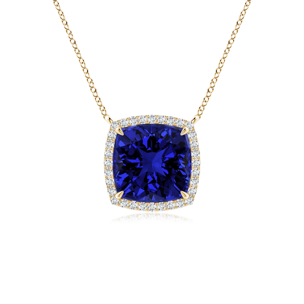 8mm Labgrown Lab-Grown Cushion Blue Sapphire Halo Pendant with Filigree in Yellow Gold